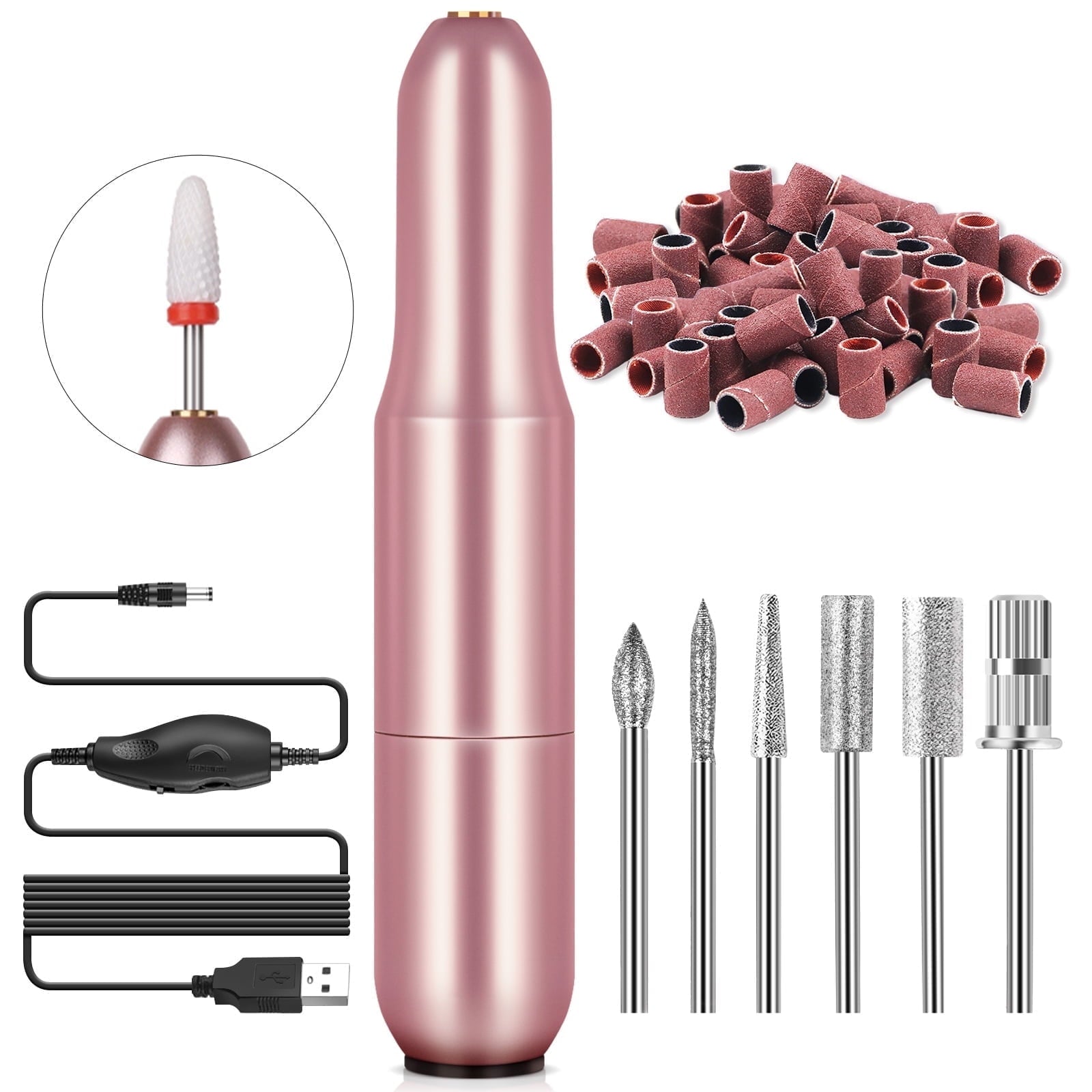 Saviland Electric Nail Drill - 20000 RPM Corded Electric Nail File Kit with 6 Bits & 51 Sanding Bands, Gold