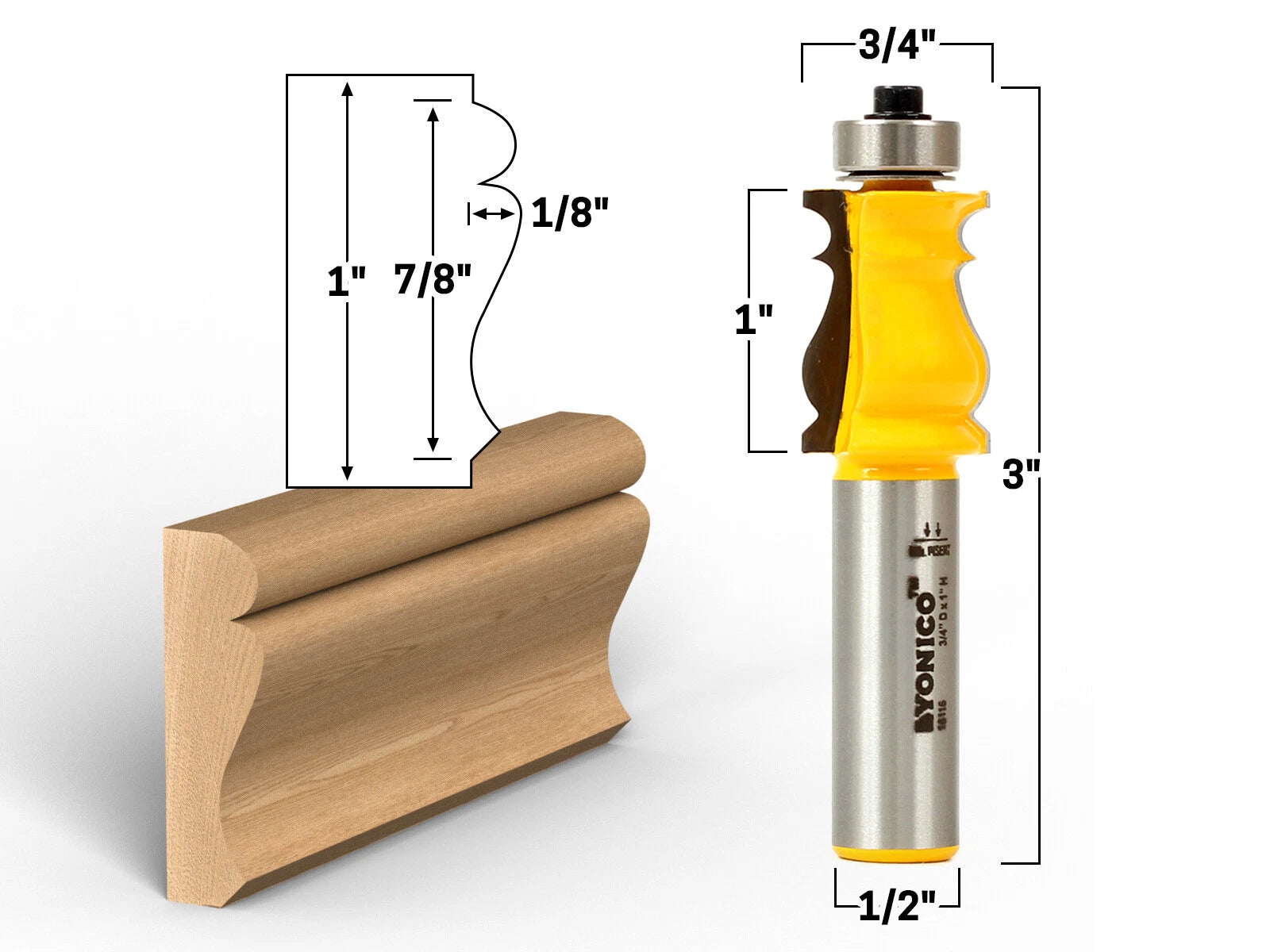 YANI -7/8 Picture Frame Molding Router Bit - 1/2 Shank - Yonico 16116