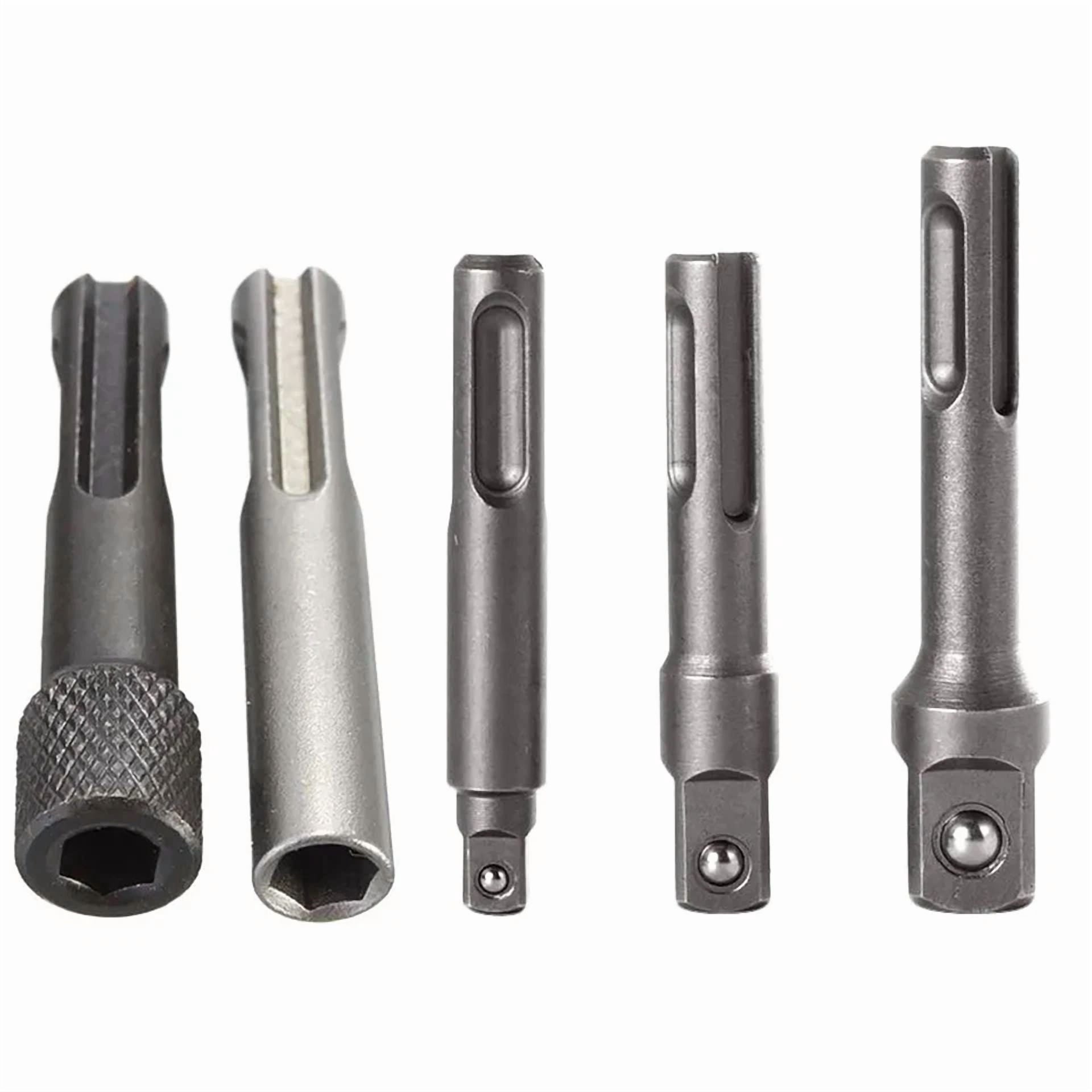 KNACK - 5Pcs Sds Plus 1/4 Hex Socket Driver Tool Drill Bit Chuck Adaptor Bar Kit Set