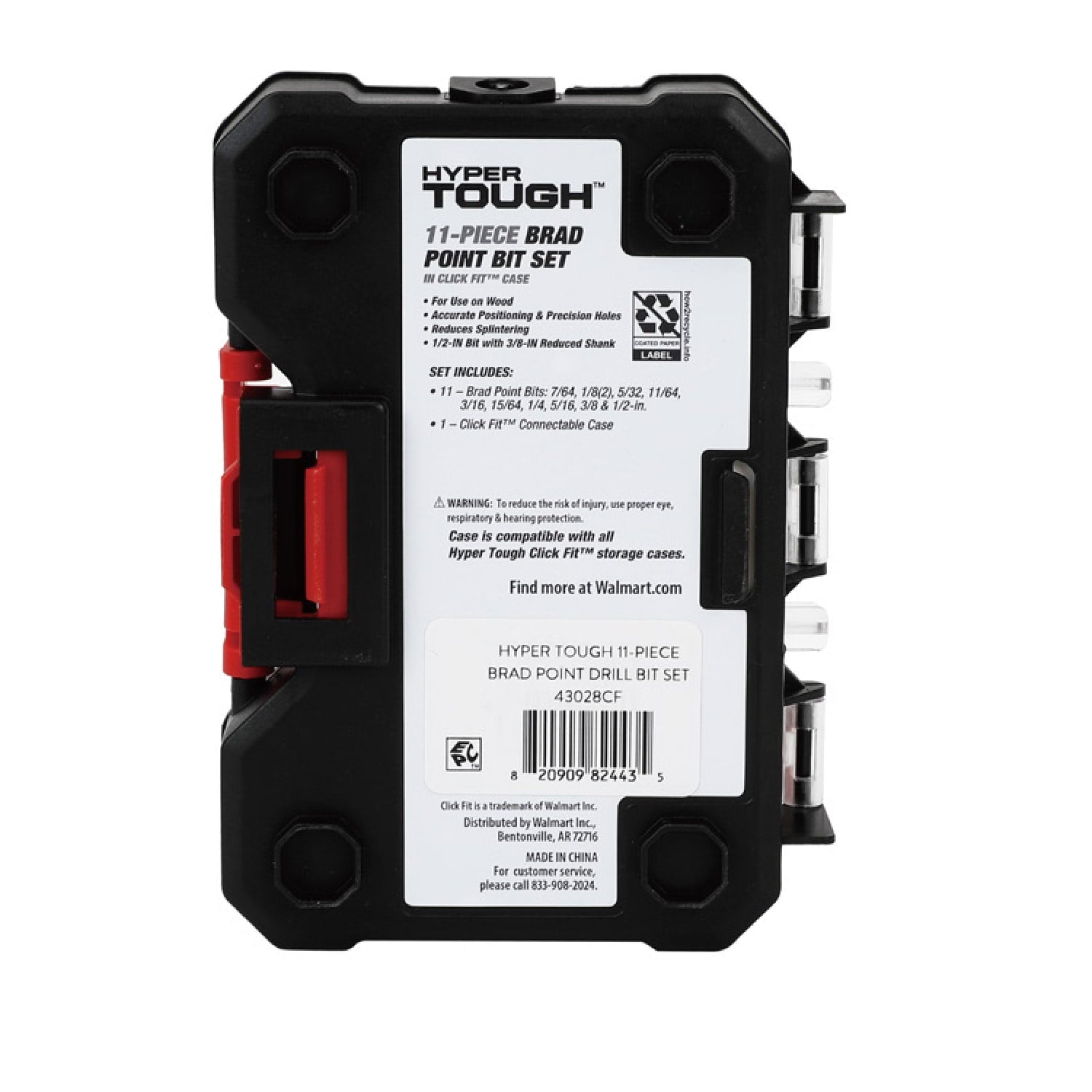 Hyper Tough 11-Piece Brad Point Bit Set in Click Fit Case