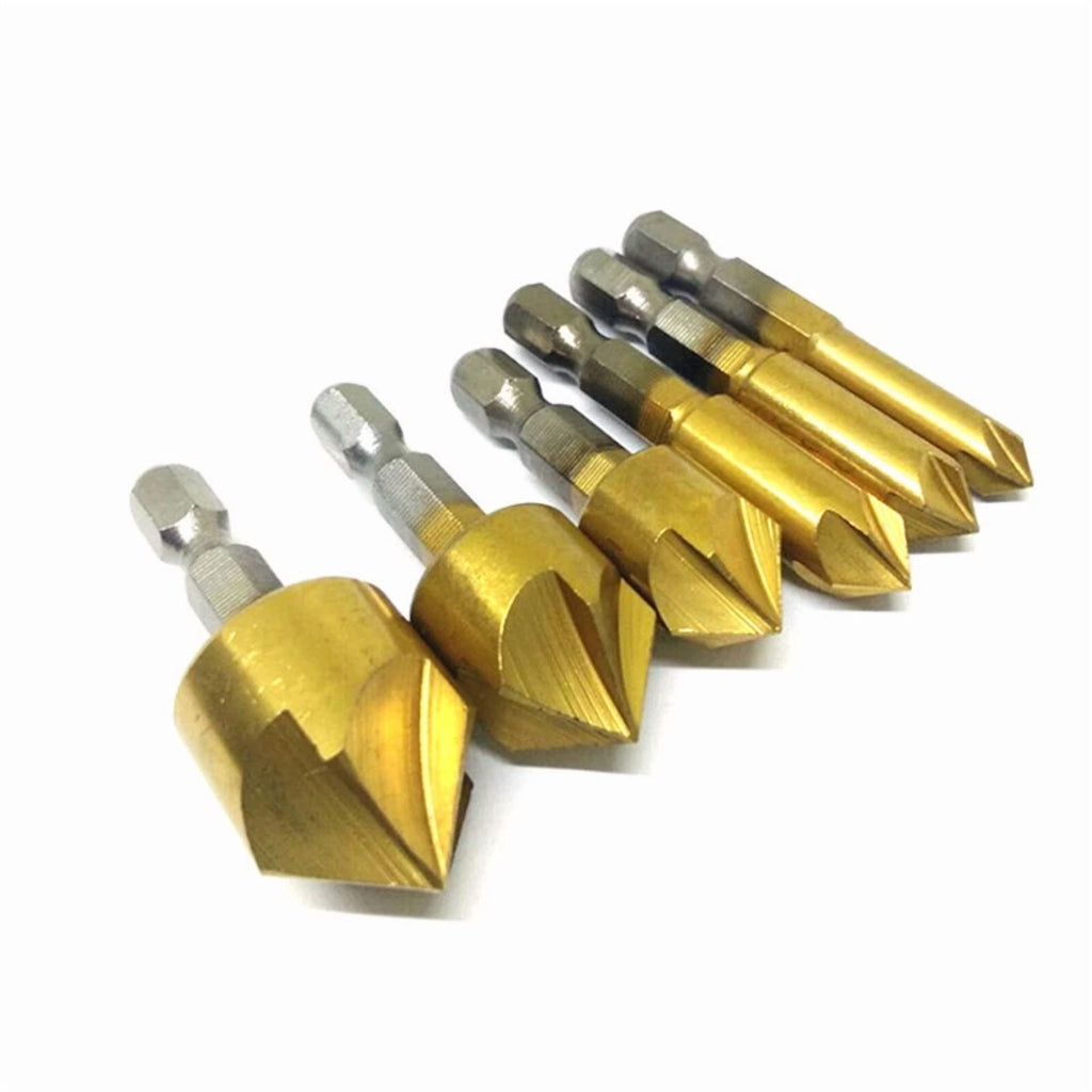 6X Countersink Tool Bit Set 1/4'' Hex Shank Counter Sink For Steel Metal Wood H