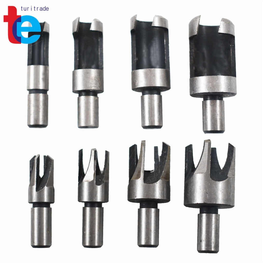 Carbon Steel Wood Plug Hole Cutter Dowel Maker Cutting Shank Drill Bit Set 8 Pcs