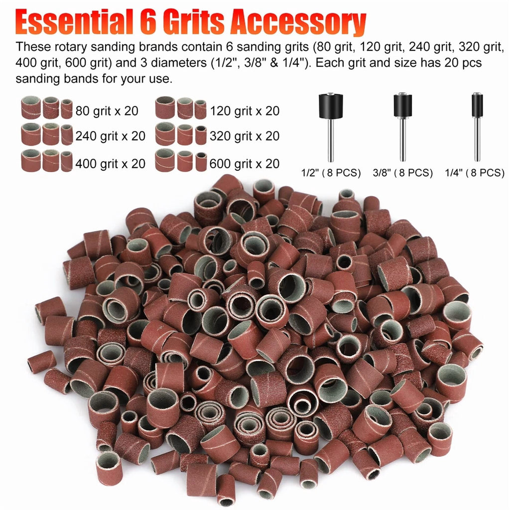 KNACK - 384Pcs Sanding Drum Nail Sander Drill Bit Kit For Dremel Accessories Rotary Tool