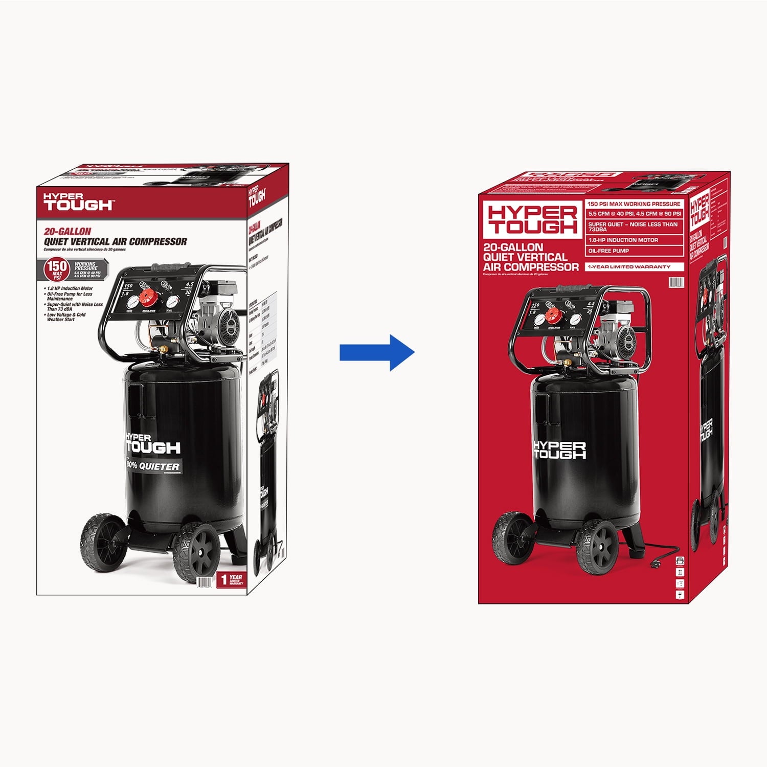 Hyper Tough 20 Gallon 1.8 HP Vertical Quiet air compressor 150psi
