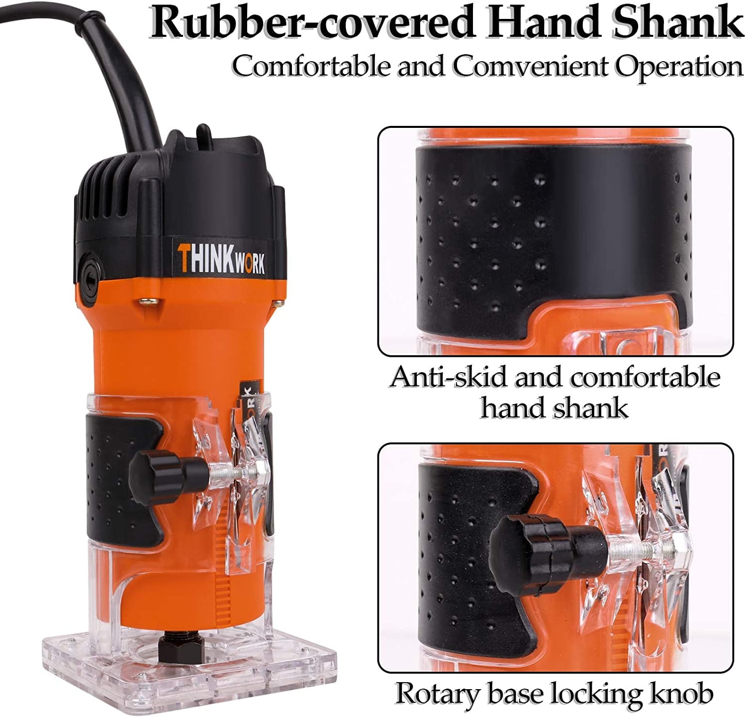 THINKWORK Compact Wood Router | 6.5-Amp 1.25HP Palm Router with 15-Piece 1/4 Router Bits Set & Accessories | 30000 RPM for Wood Trimming, DIY & Professional Projects