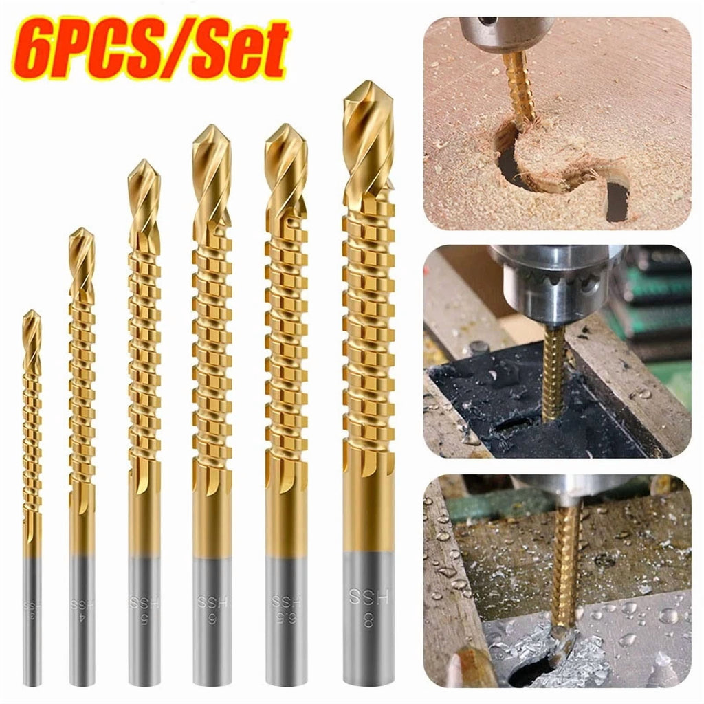 6Pc Twist Drill Bit Set Power Tool Accessories Screw Holes For Wood Metal Usa