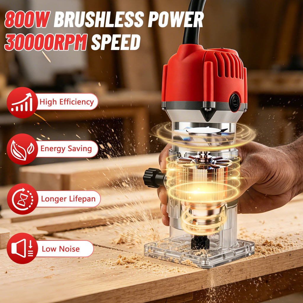 Gewna 800W Compact Wood Router with 1/4 Collet,30000 Rpm , Includes 15 Pcs Bits ,for Trimming, Grooving and Woodworking,Red