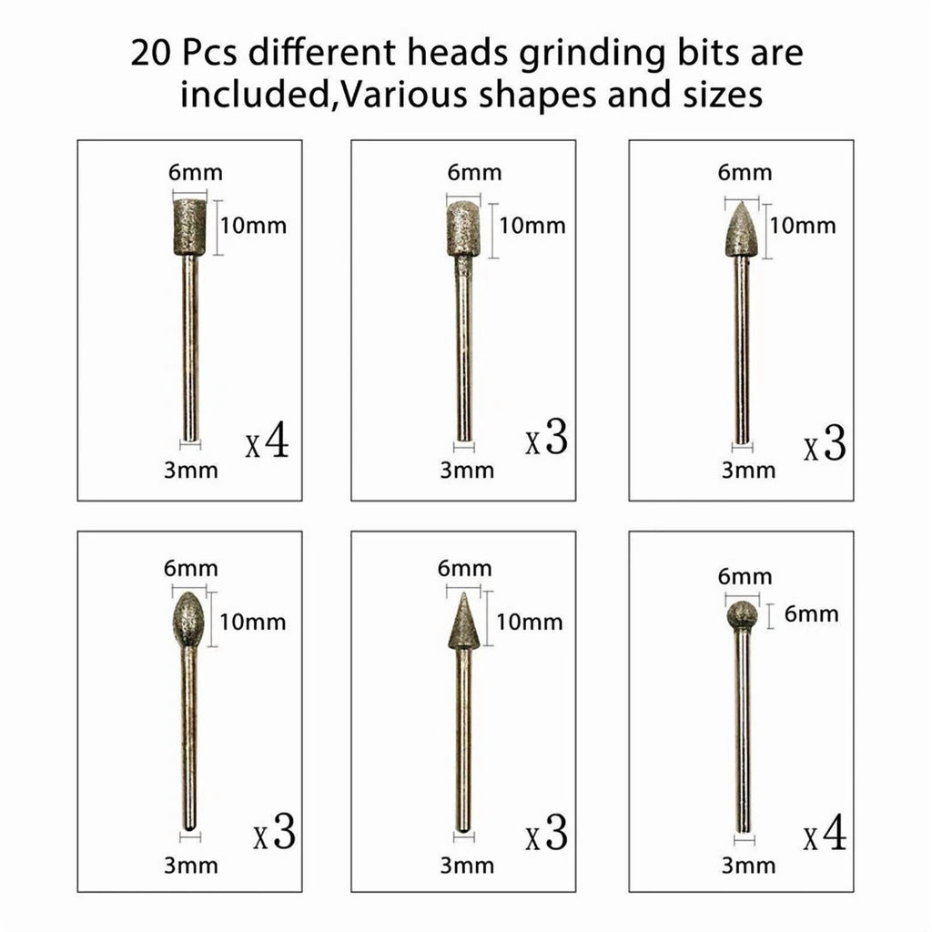 20Pcs Diamond Burr Set Drill Bits Mini Drill For Dremel Rotary Tool Accessories