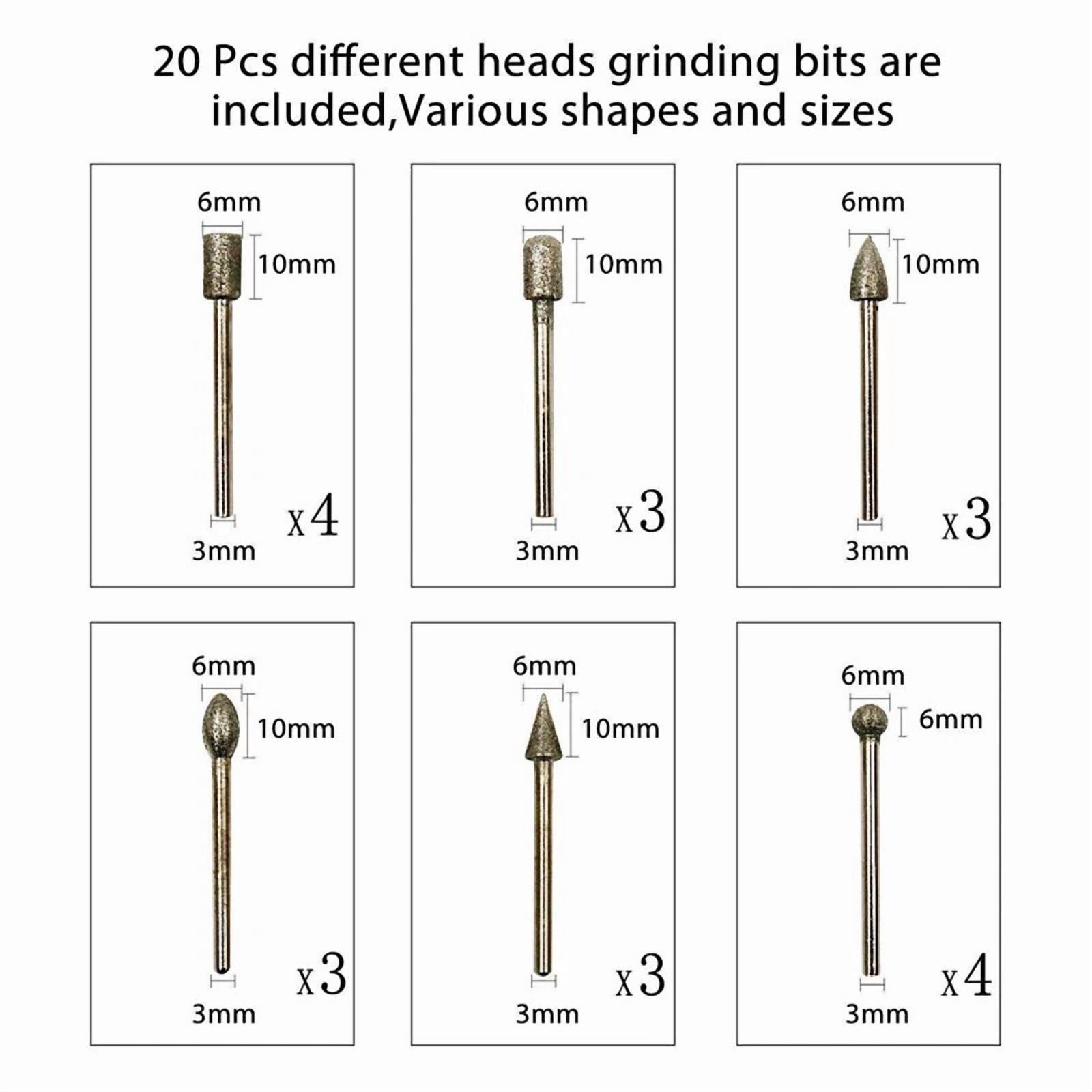20Pcs Diamond Burr Set Drill Bits Mini Drill For Dremel Rotary Tool Accessories