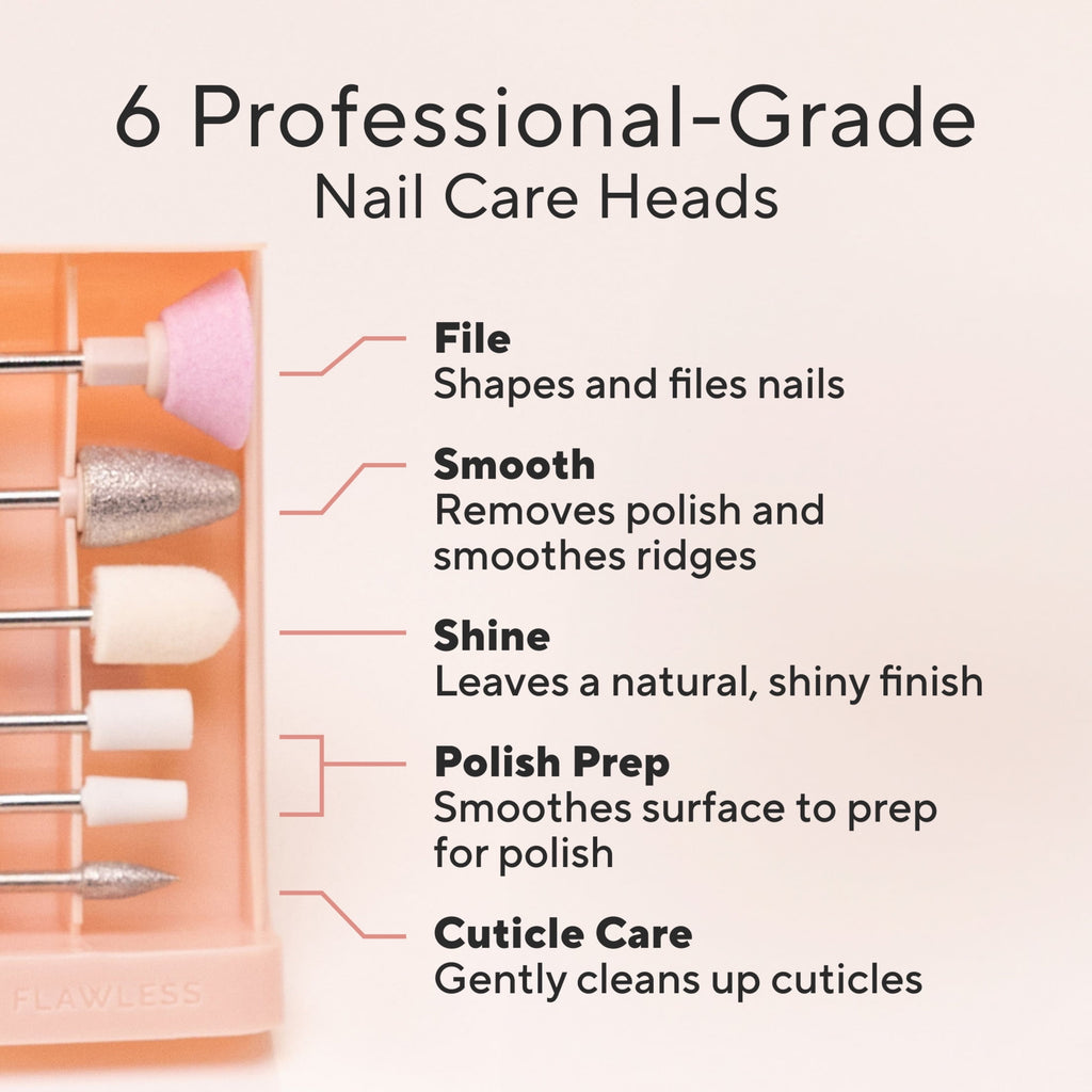 Finishing Touch Flawless Salon Nails Rechargeable Mani Device with 6 Attachments, Pink