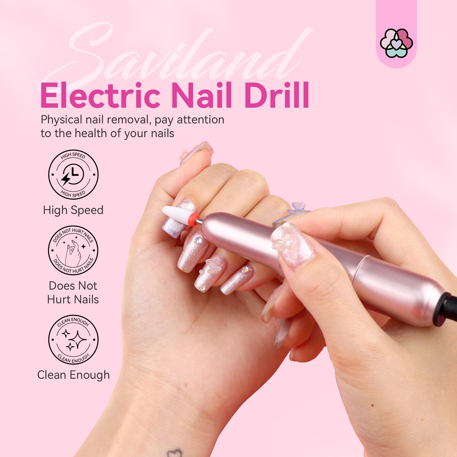 Saviland Electric Nail Drill - 20000 RPM Corded Electric Nail File Kit with 6 Bits & 51 Sanding Bands, Gold