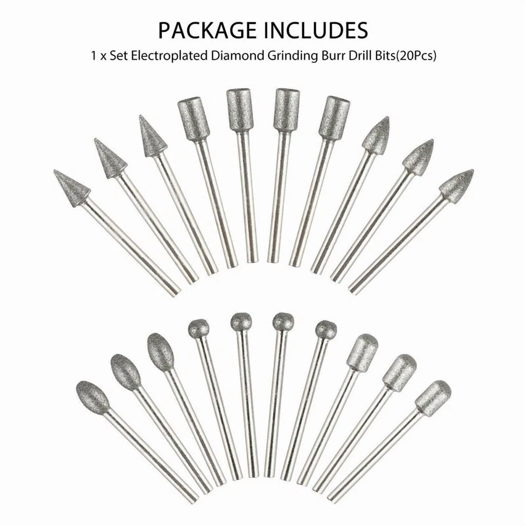20Pcs Diamond Burr Set Drill Bits Mini Drill For Dremel Rotary Tool Accessories