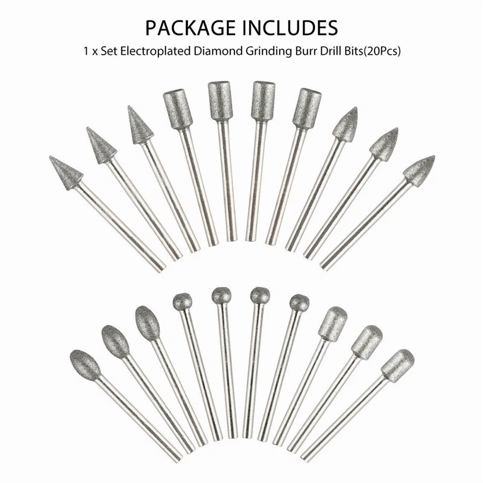 20Pcs Diamond Burr Set Drill Bits Mini Drill For Dremel Rotary Tool Accessories