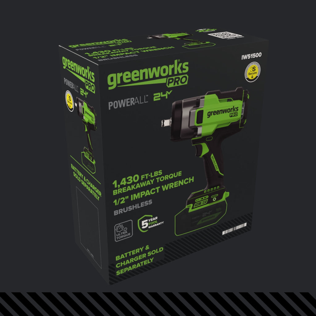 Greenworks Pro PowerAll 24V Brushless 1,430 ft-lb Breakaway Torque 1/2 Impact Wrench, Tool Only, IW51500A1