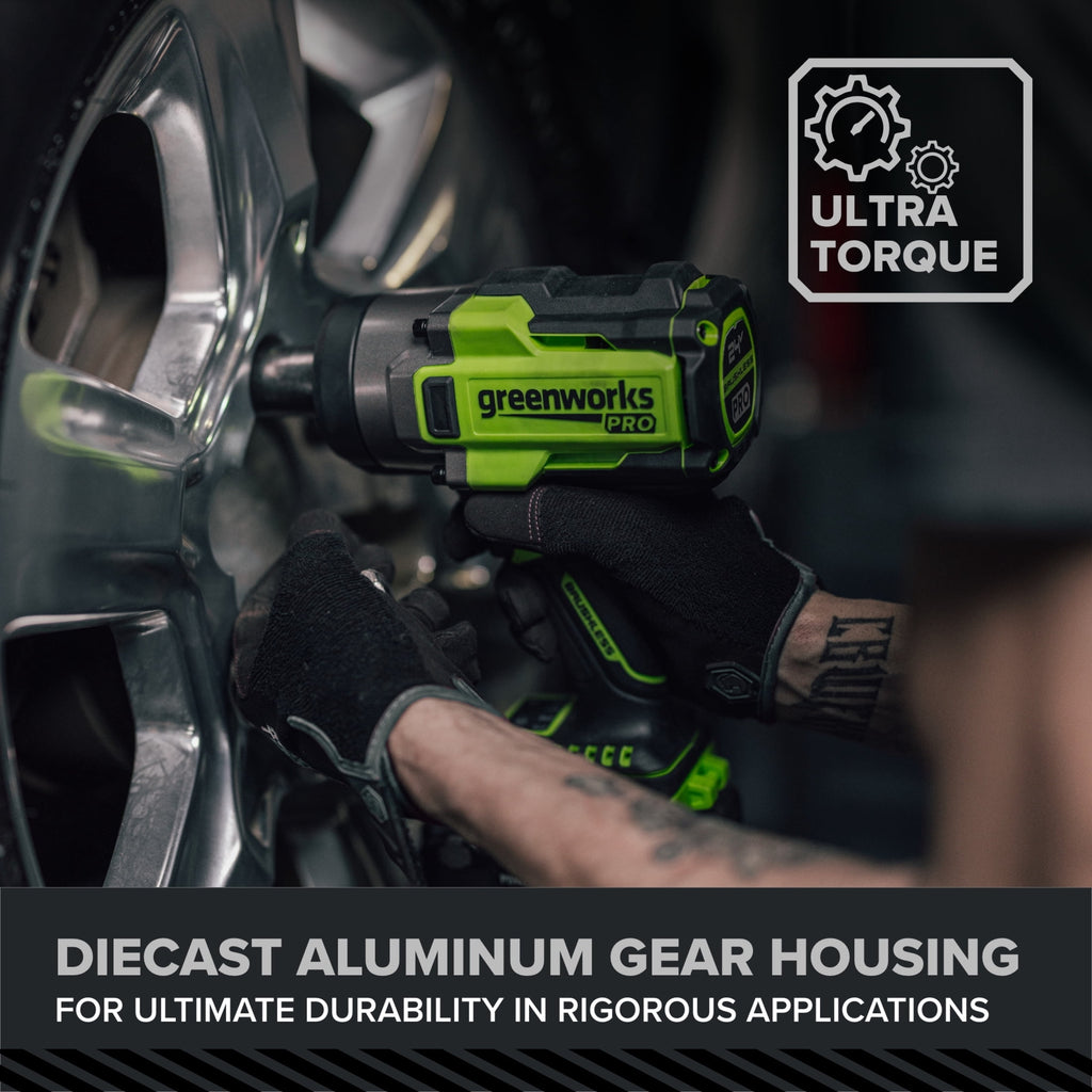 Greenworks Pro PowerAll 24V Brushless 1,430 ft-lb Breakaway Torque 1/2 Impact Wrench, Tool Only, IW51500A1