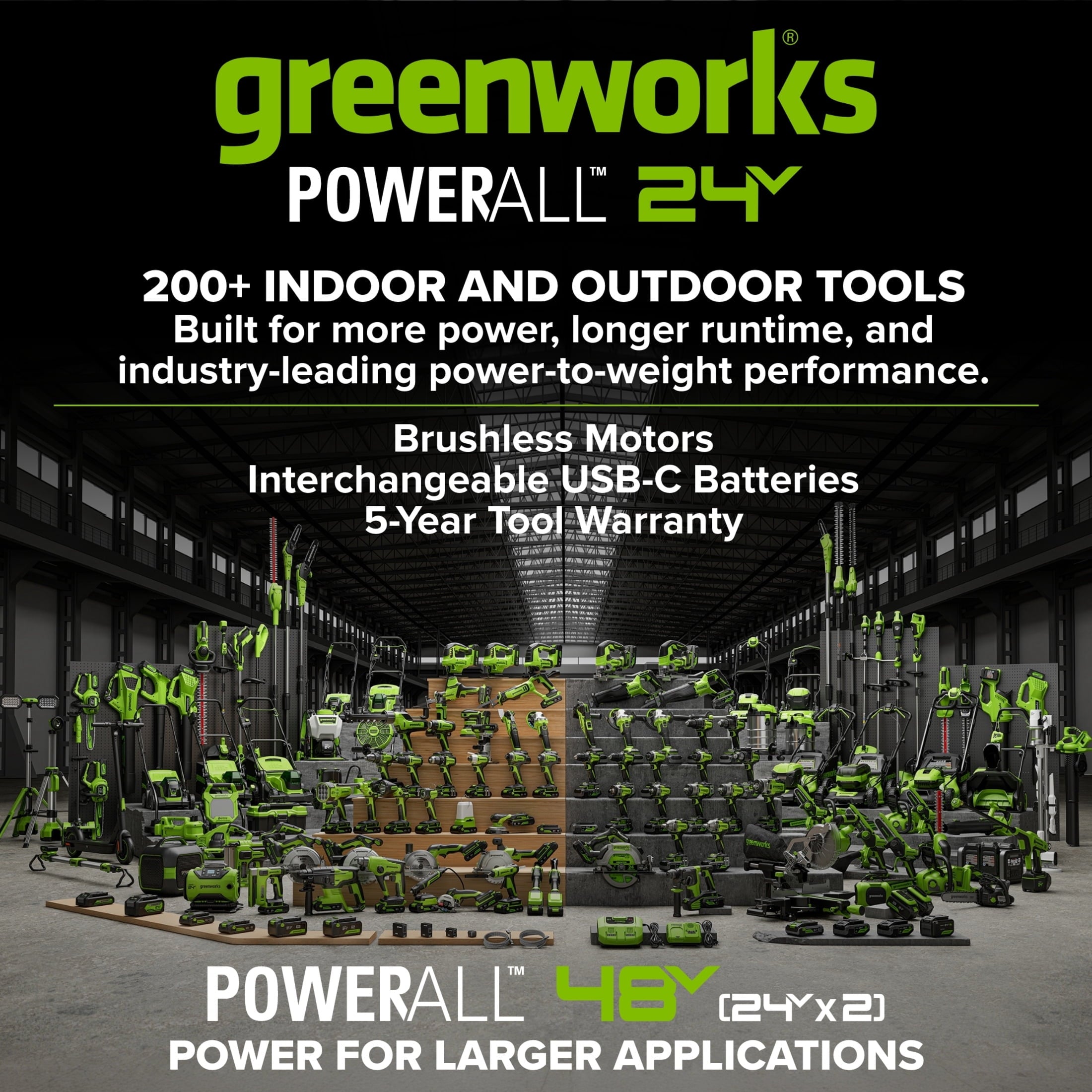 Greenworks PowerAll 24V Battery 2-Pack, (2) 4.0Ah Battery and Cable, K2D8NNAA3