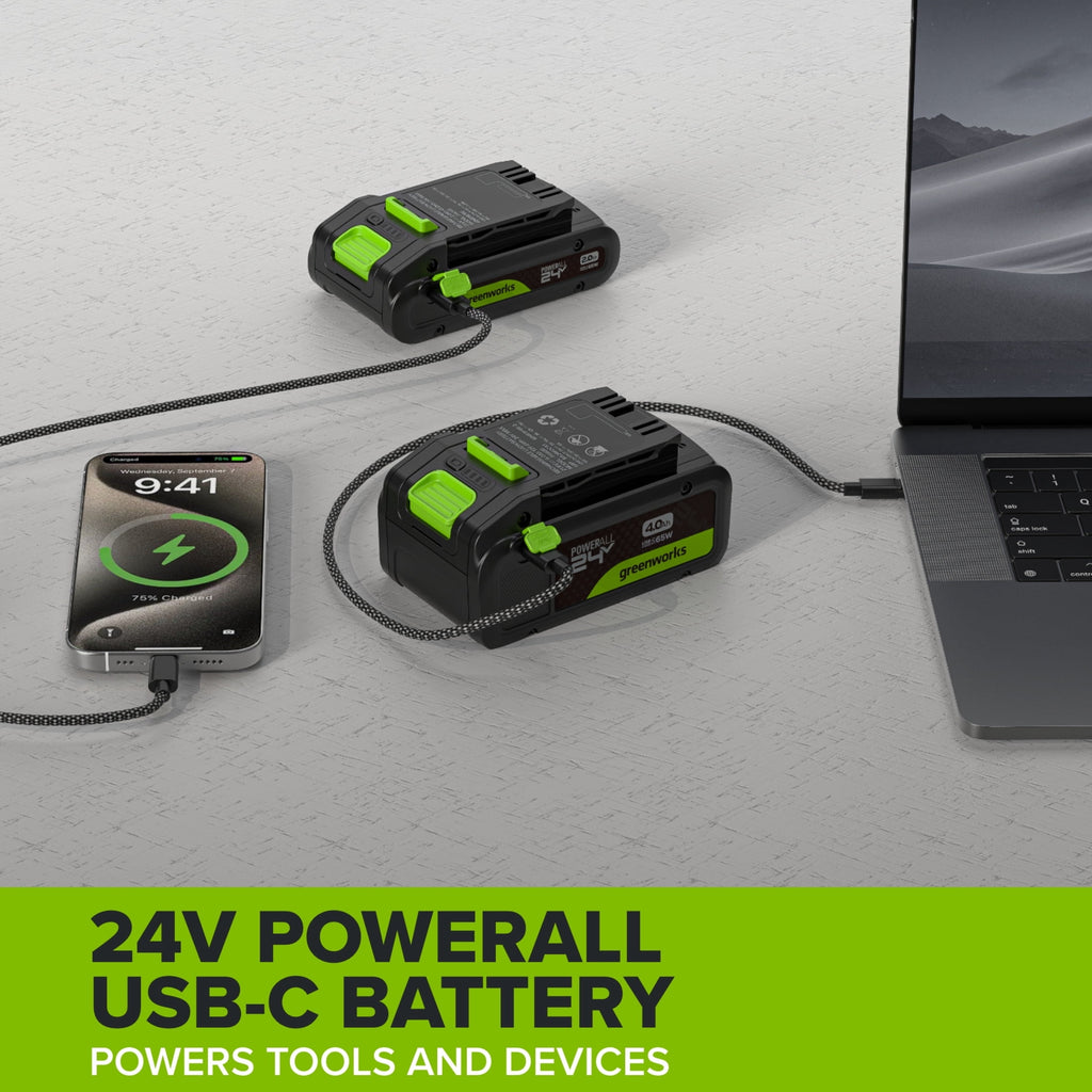 Greenworks PowerAll 24V Brushless 3/8 280 in-lb Drill, with 2Ah USB-C Battery, DD330A7