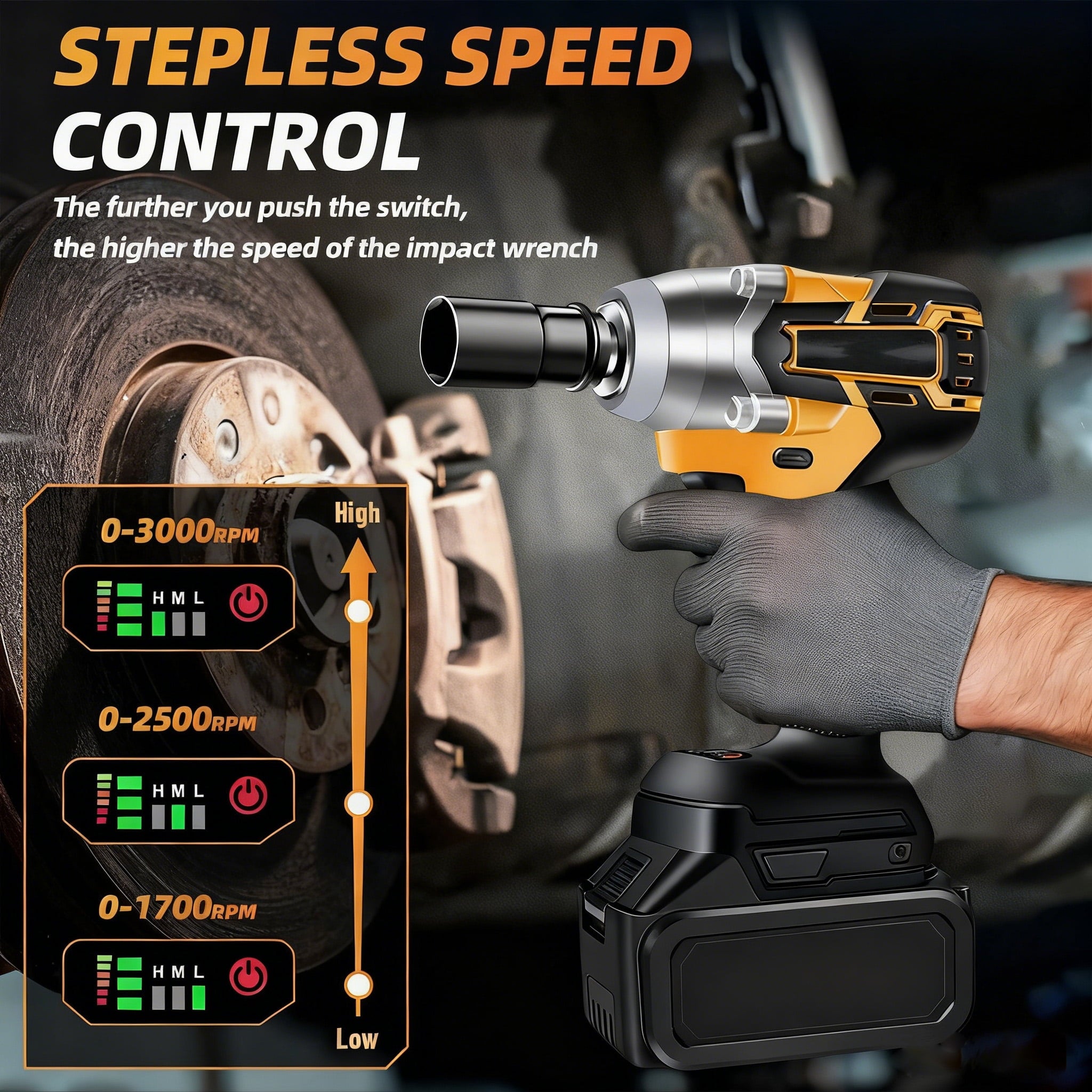 Gijjgole Cordless Impact Wrench, (300N.m) Brushless 1/2 inch Impact Gun, 3000RPM High Torque Impact Gun with 6.0 Ah Battery, Charger, 4 Sockets, Electric Impact Wrench for Car Home