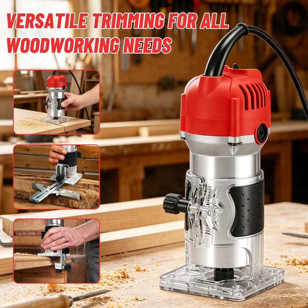 Gewna 800W Compact Wood Router with 1/4 Collet,30000 Rpm , Includes 15 Pcs Bits ,for Trimming, Grooving and Woodworking,Red