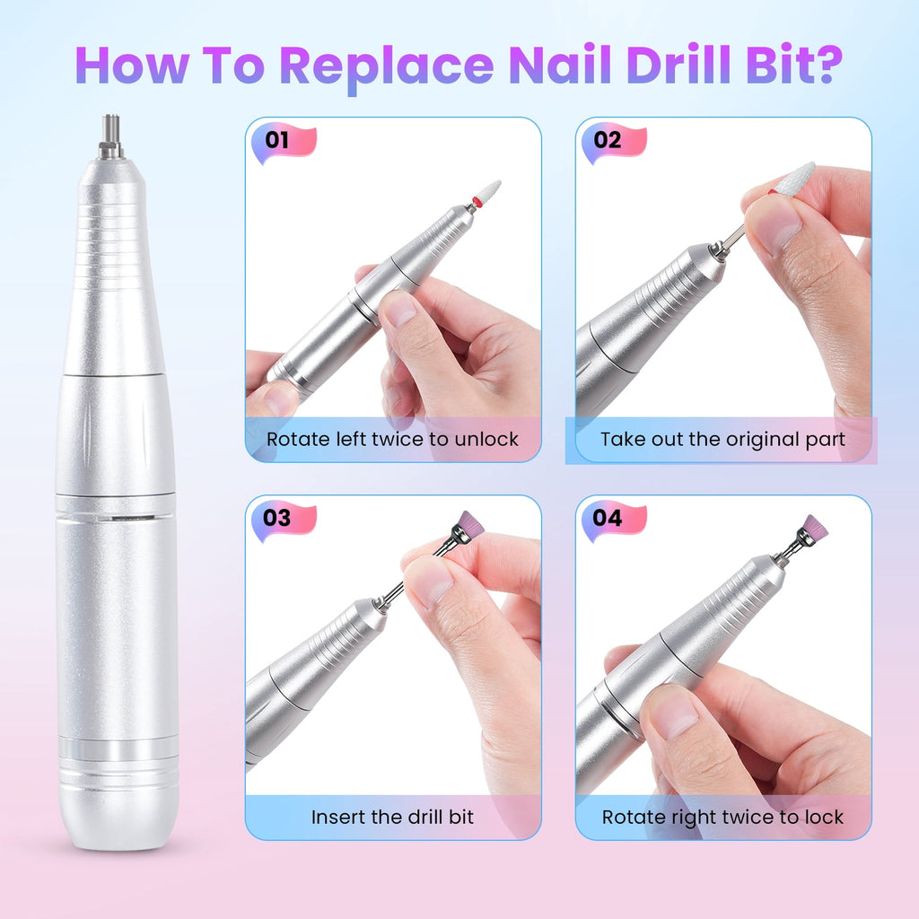 FETERVIC Professional Nail Drill Kit 45000 RPM, Rechargeable Electric Nail File , Cordless E-File Machine with LCD Display & 24 Drill Bits for Acrylic, Gel Nails & Cuticle Care