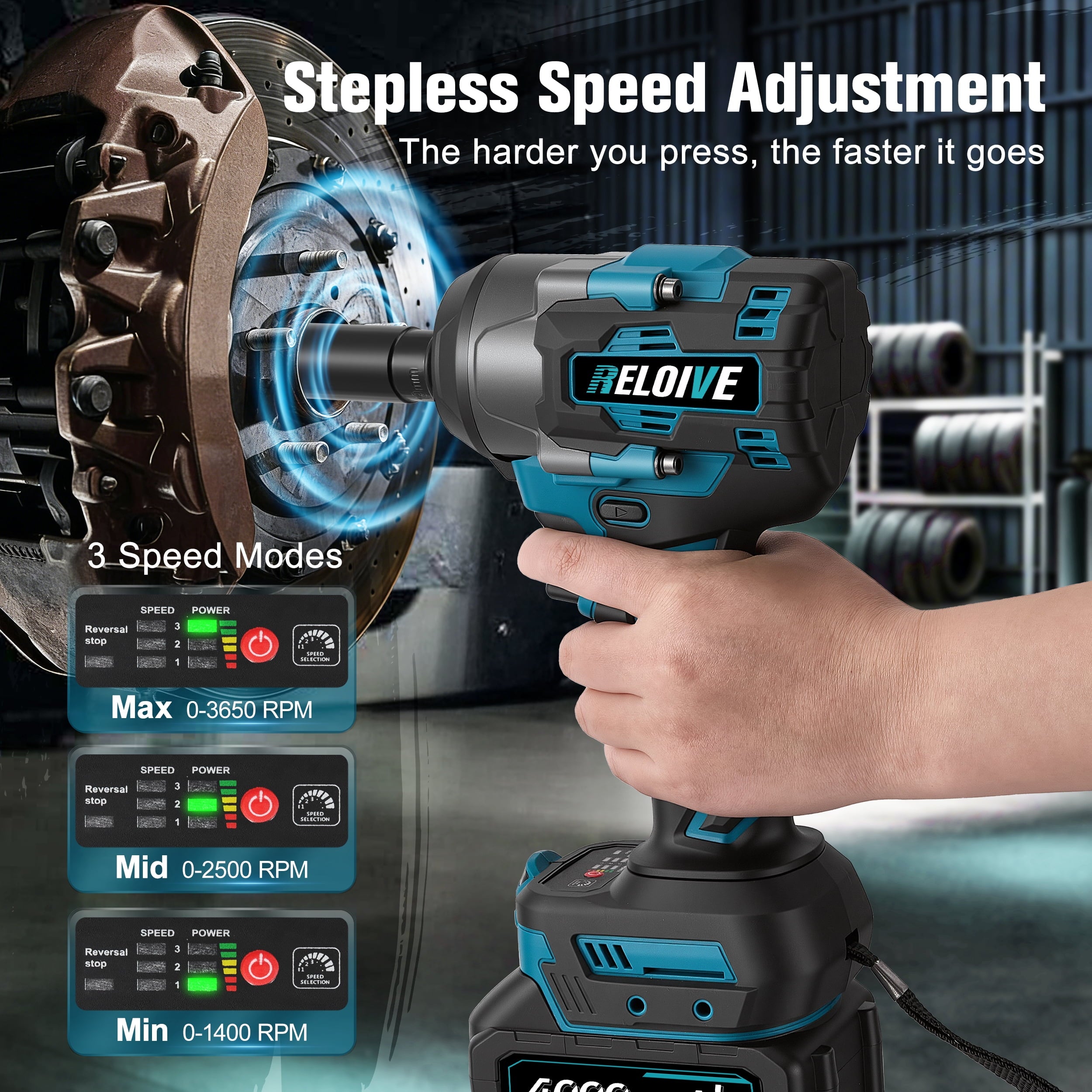 RELOIVE Cordless Impact Wrench Kit,663.8 FT-lbs(900N.m) Max Torque,1/2 Heavy-Duty Brushless Motor,4-IN-1 Electric Impact Driver,2 x 4.0Ah Batteries for Car Home Repair