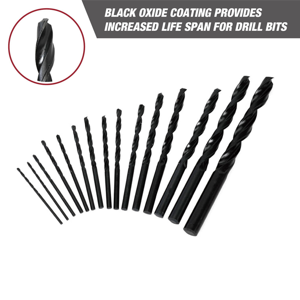 Hyper Tough 15-Piece Black Oxide Drill Bit Set in Click Fit Case