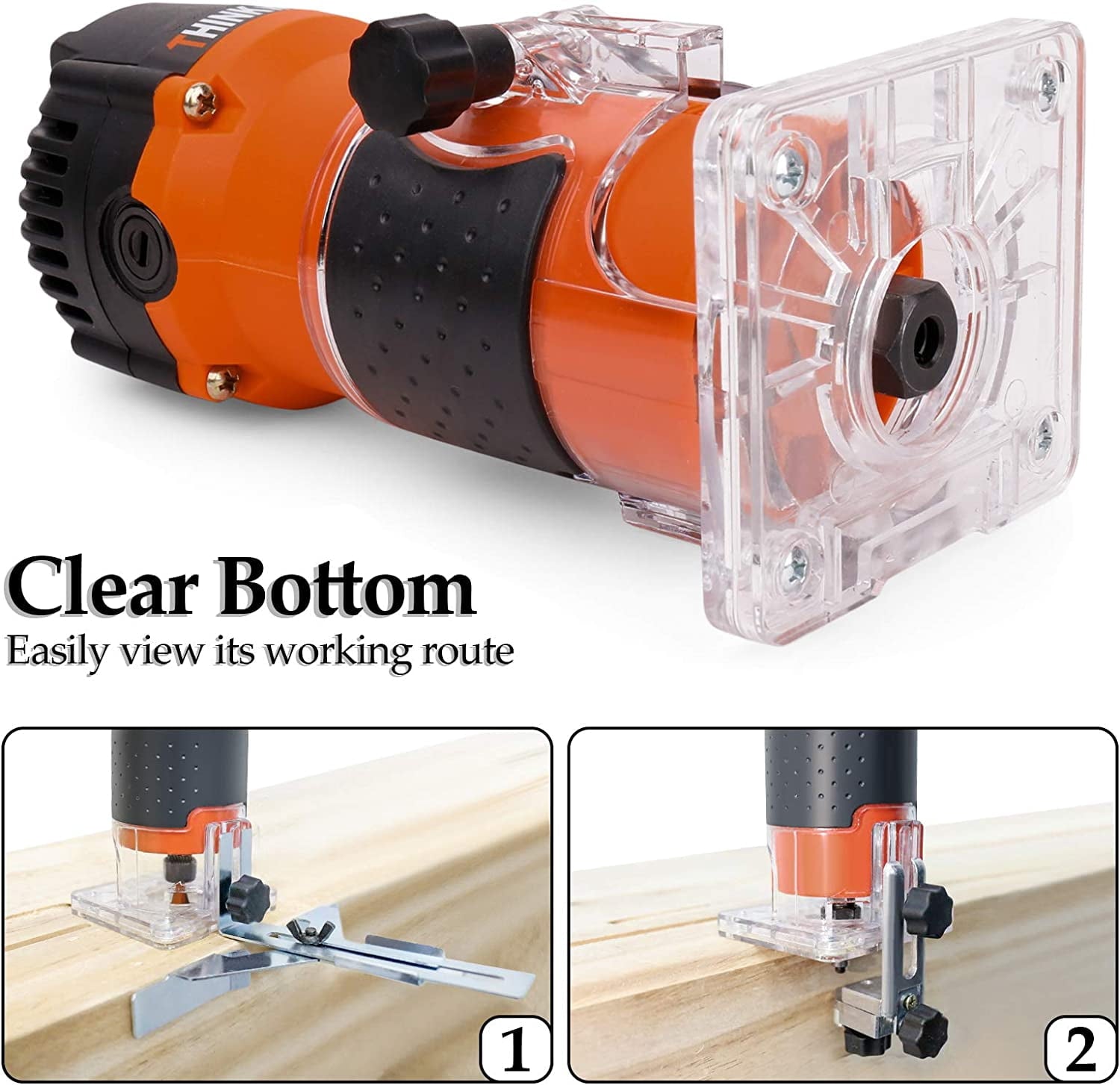 THINKWORK Compact Wood Router | 6.5-Amp 1.25HP Palm Router with 15-Piece 1/4 Router Bits Set & Accessories | 30000 RPM for Wood Trimming, DIY & Professional Projects