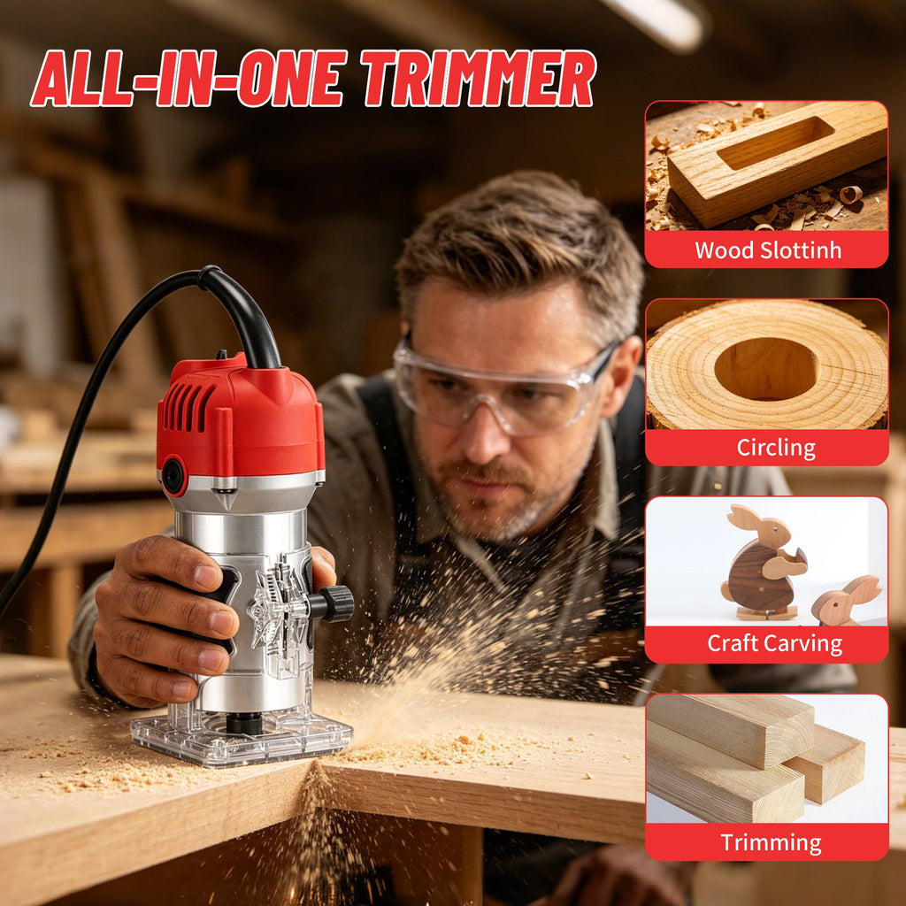 Gewna 800W Compact Wood Router with 1/4 Collet,30000 Rpm , Includes 15 Pcs Bits ,for Trimming, Grooving and Woodworking,Red