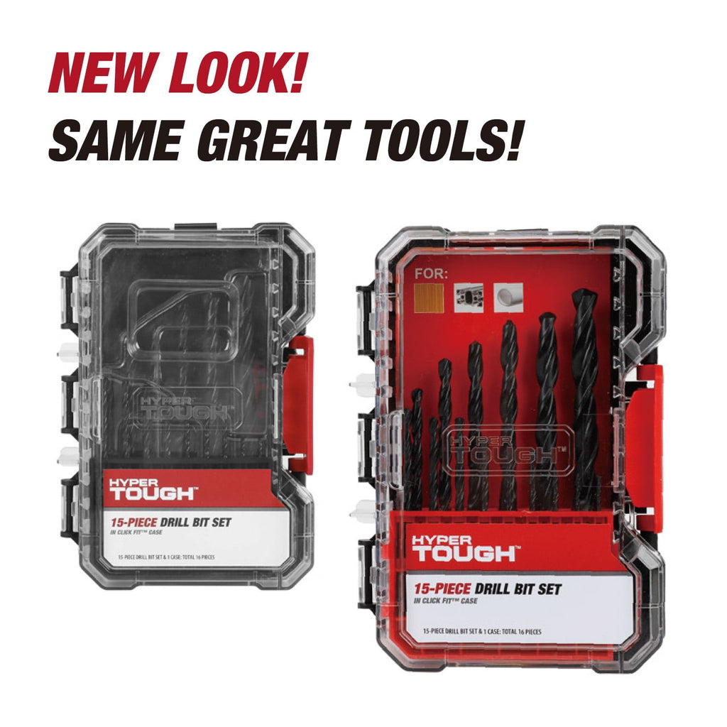 Hyper Tough 15-Piece Black Oxide Drill Bit Set in Click Fit Case