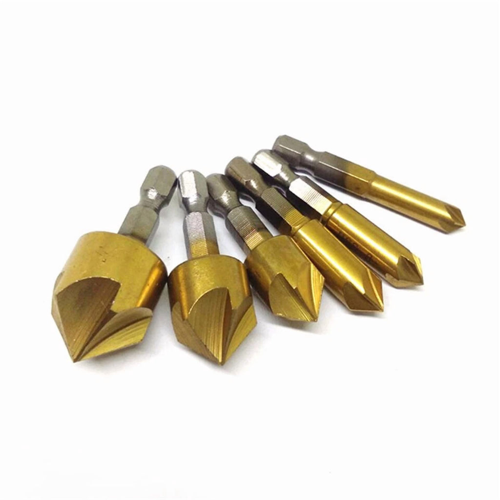 6Pcs Countersink Drill Bit Set 5 Flute 90° Counter Sink Chamfer Cutter 6Mm-19Mm