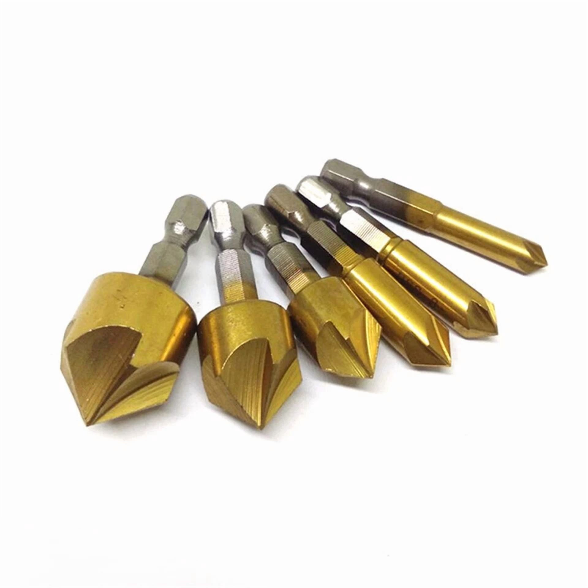 6Pcs Countersink Drill Bit Set 5 Flute 90° Counter Sink Chamfer Cutter 6Mm-19Mm