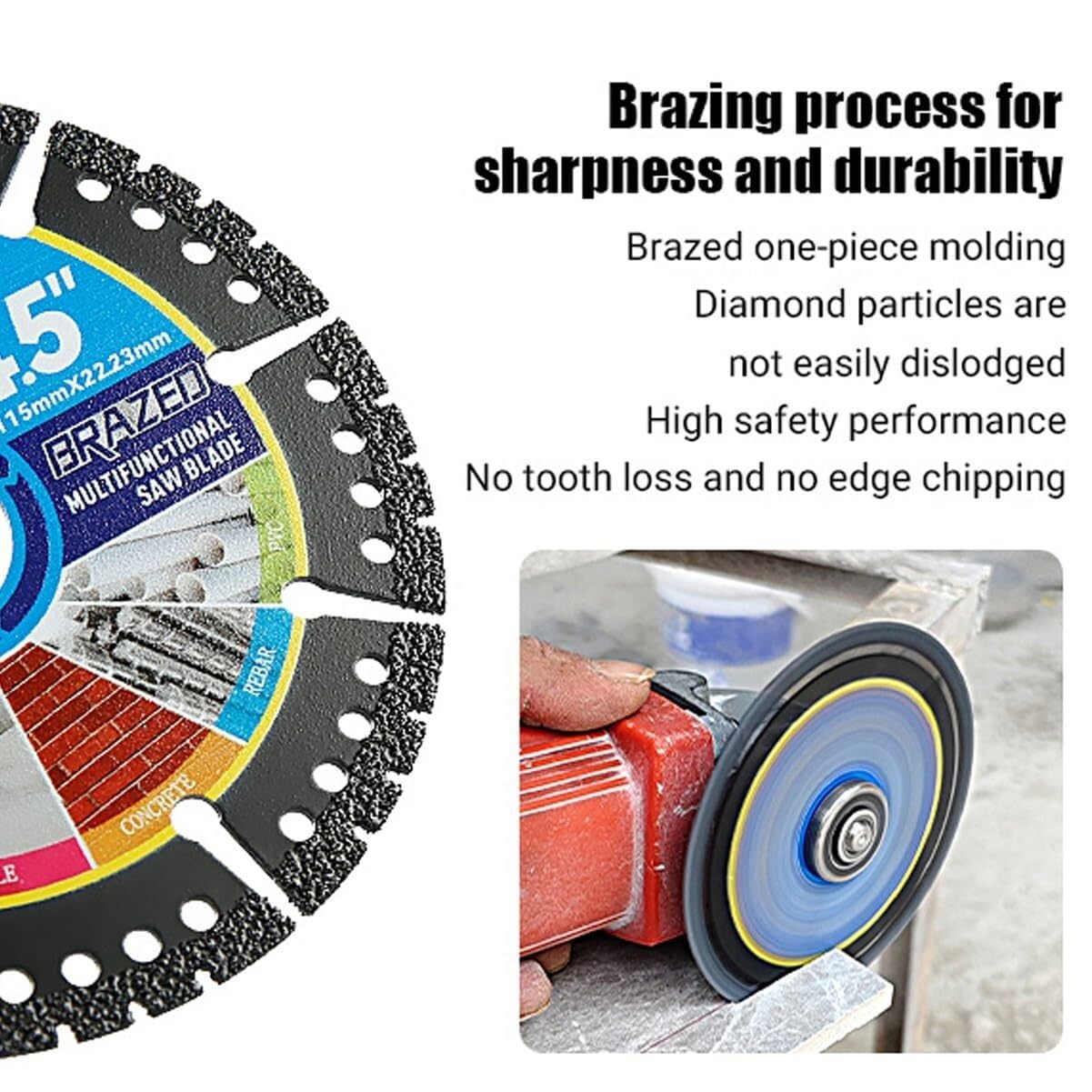 Diamond Multi-Purpose Saw Blades, 4.5 Inch Angle Grinder Cutting Discs for Metal Tile Stone Plastic, 4-1/2 Ultra Thin Brazed Blades Multipurpose Circular Blade for PVC Glass Cutting(3PCS)