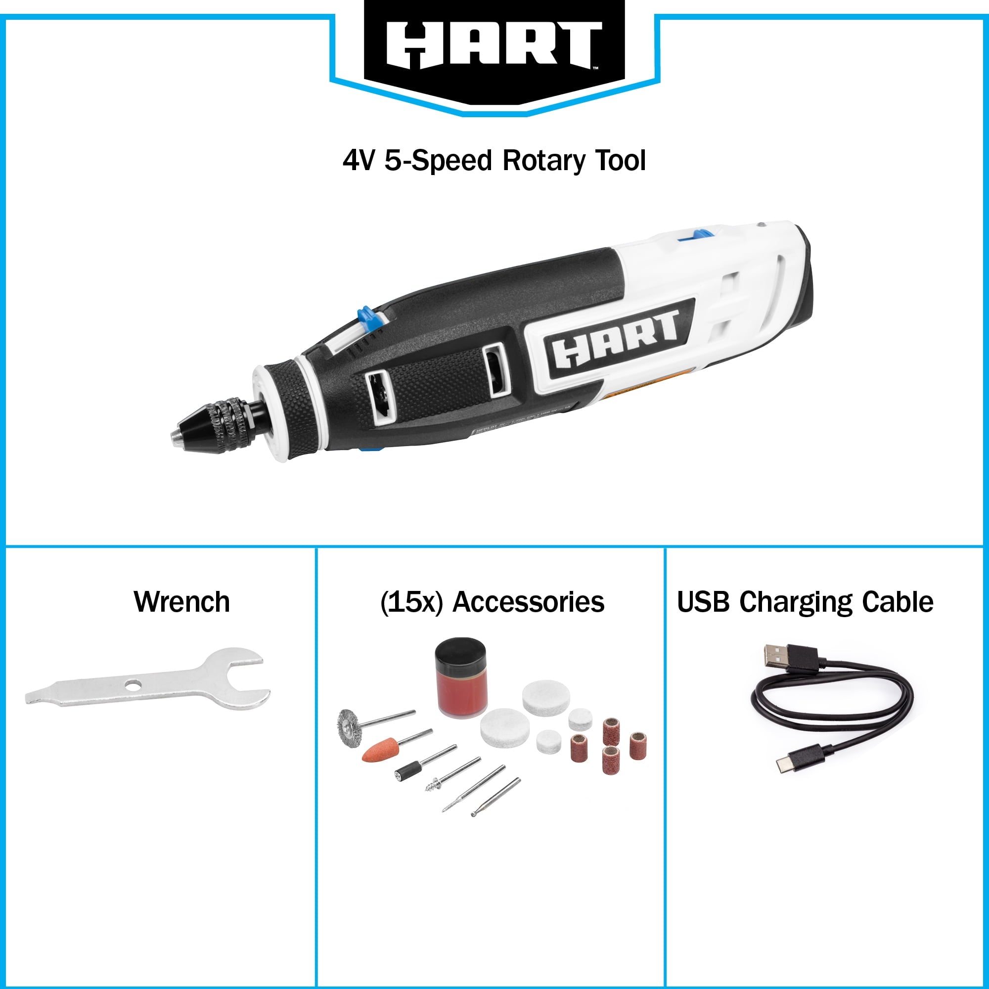 HART Battery Powered 4 Volt Rotary Tool Kit with Accessories
