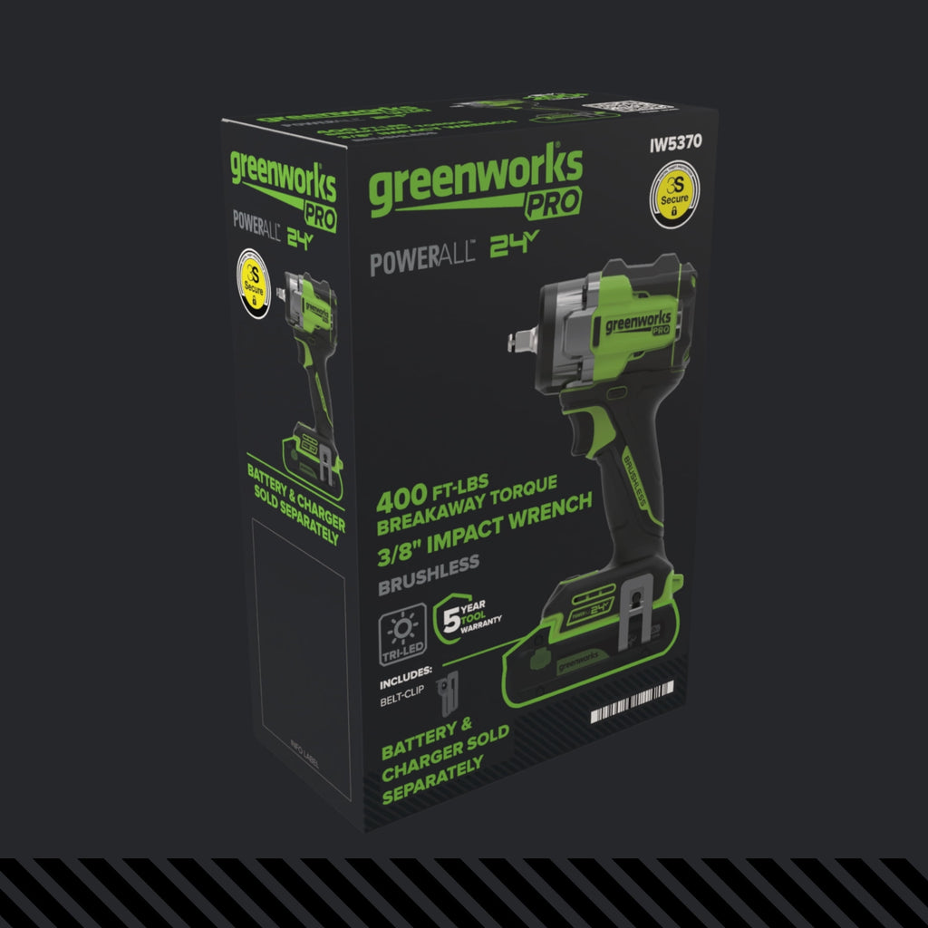 Greenworks Pro PowerAll 24V Brushless 400 ft-lb Breakaway Torque 3/8 Impact Wrench, Tool Only, IW5370A1