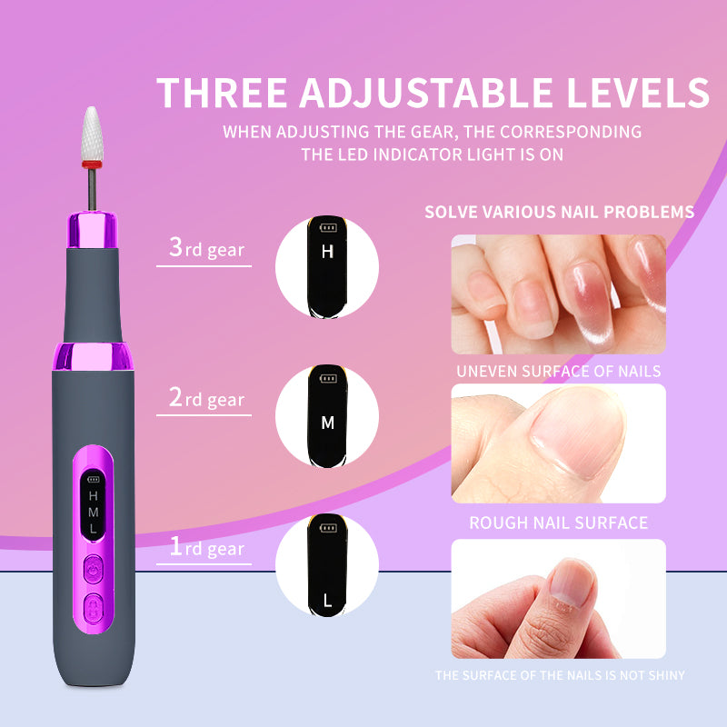 Electric Nail Drill Kit,Cordless Nail Drill for Acrylic Nails with 12 Drill Bits & Wireless Charging Base,High Torque Doxiry for Acrylic Nail Removal,Gray