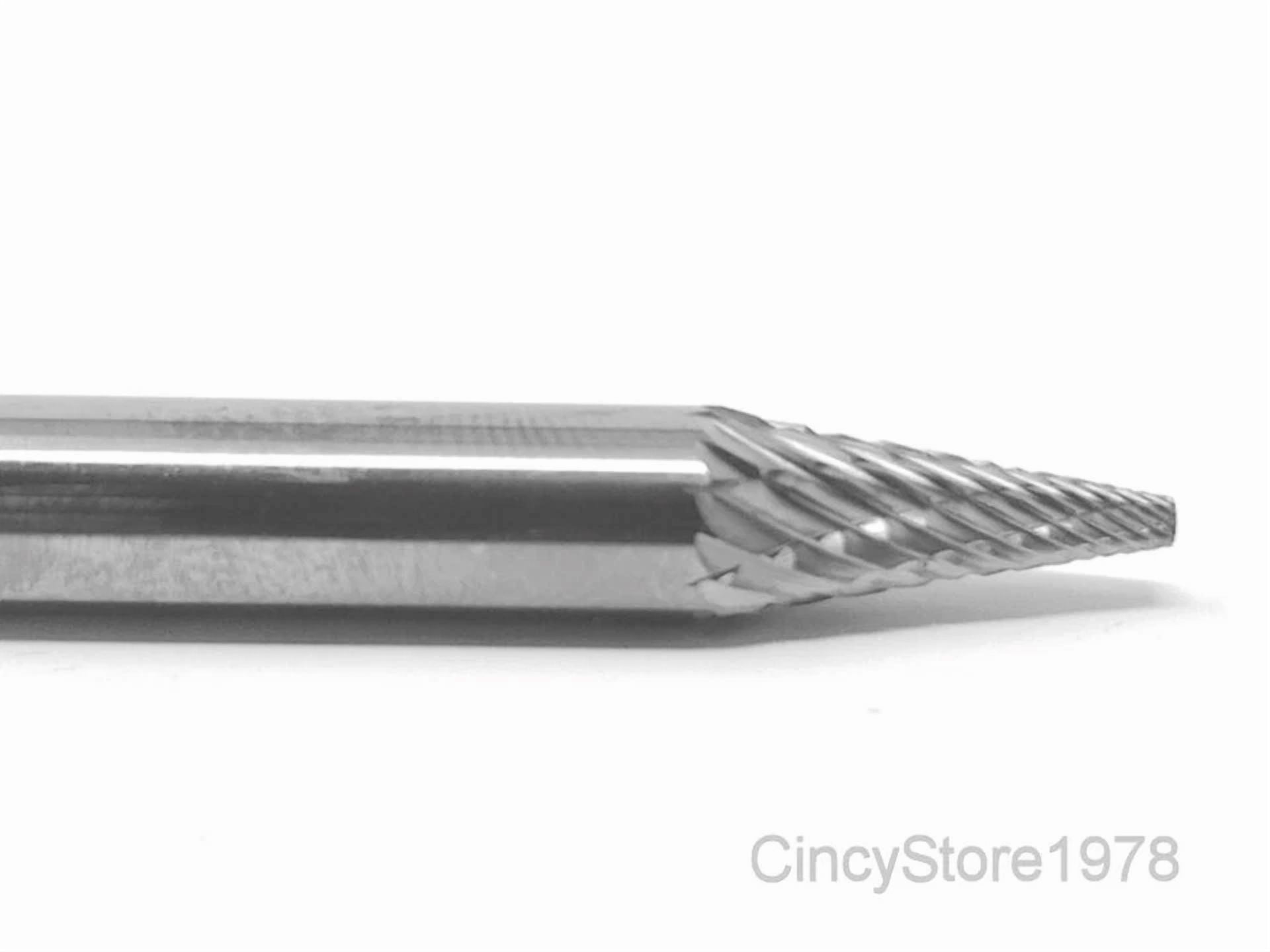 KLYNE - Sm1D Pointed Cone Shape Carbide Burr Bur Cutting Tool Die Grinder Bit 1/4 New