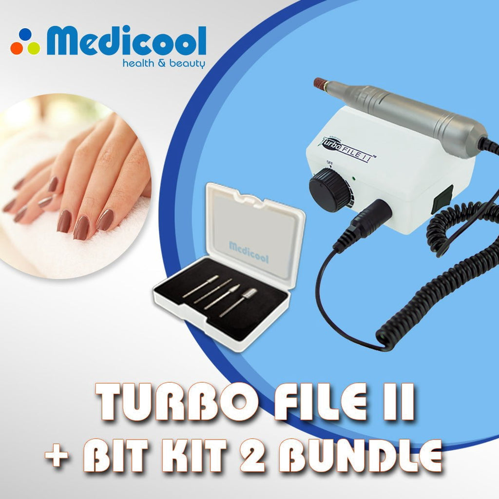 Medicool Turbo File II 30,000 RPM Lightweight Quiet No Vibration with Trimming Shaping Cuticle Bit Kit 2