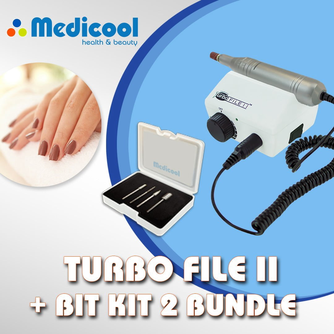 Medicool Turbo File II 30,000 RPM Lightweight Quiet No Vibration with Trimming Shaping Cuticle Bit Kit 2
