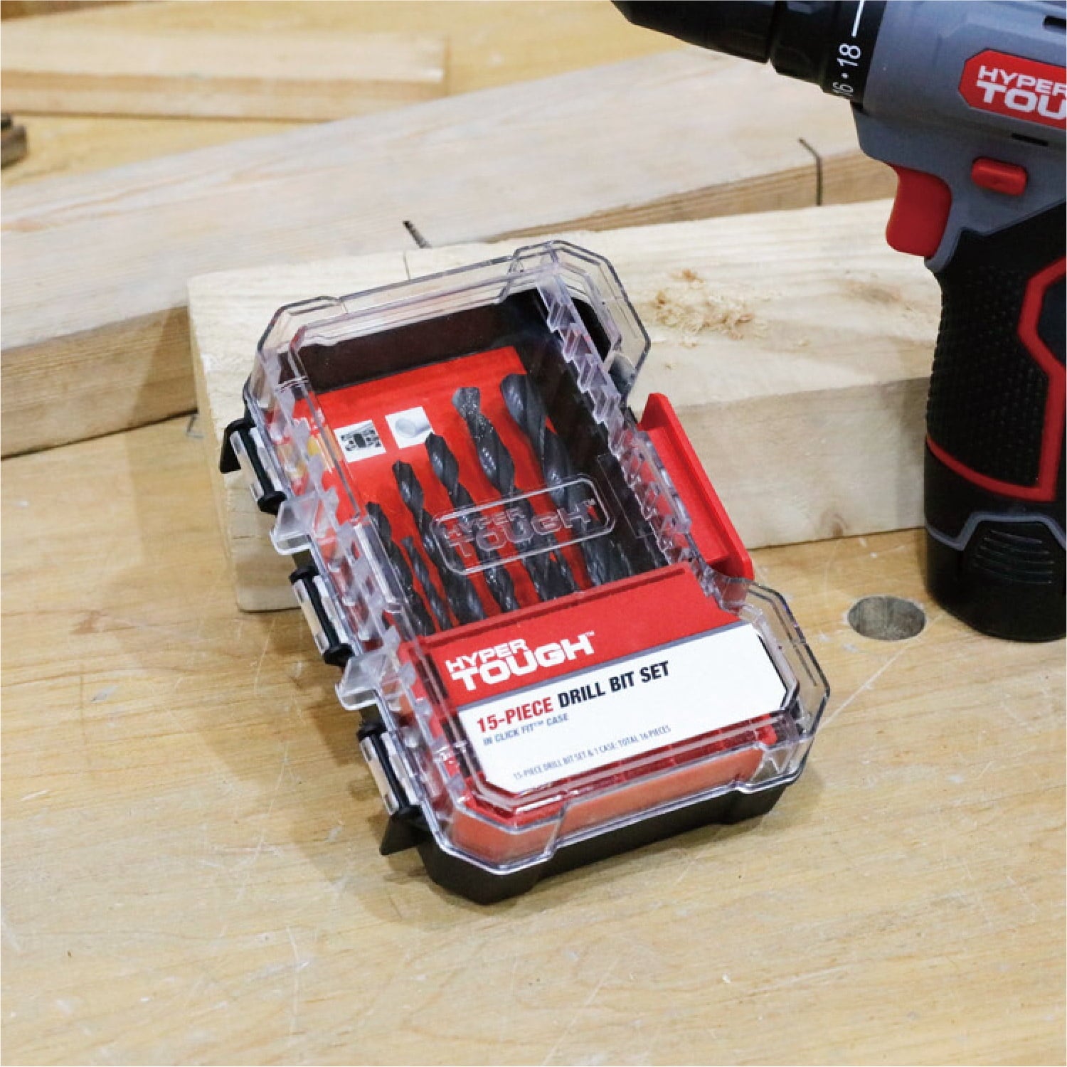Hyper Tough 15-Piece Black Oxide Drill Bit Set in Click Fit Case