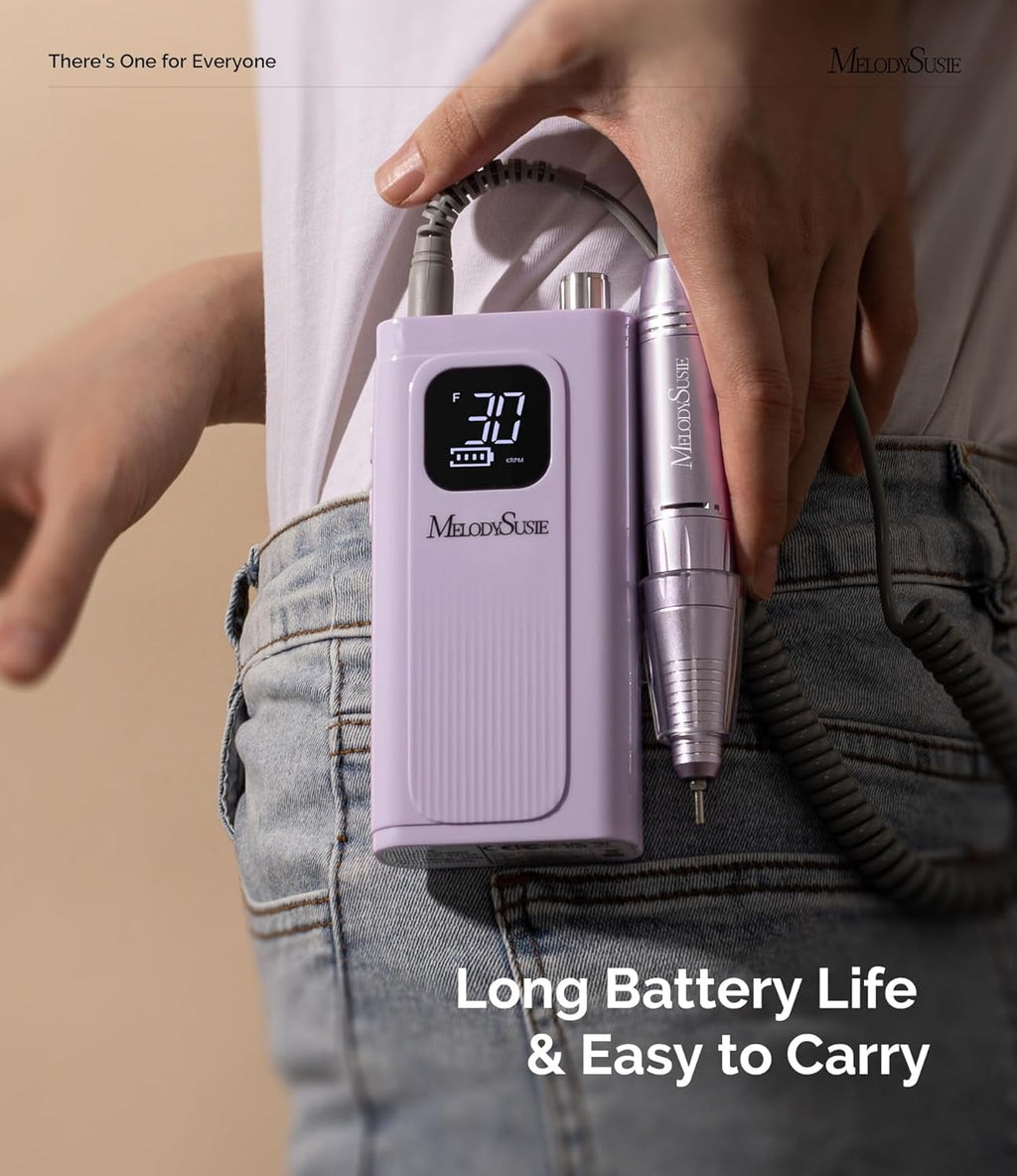 MelodySusie SC300F Electric Nail Drill Machine,30000 RPM Cordless Rechargeable Nail File Kit for Acrylic Gel Nail Care Manicure Polishing Set,Purple