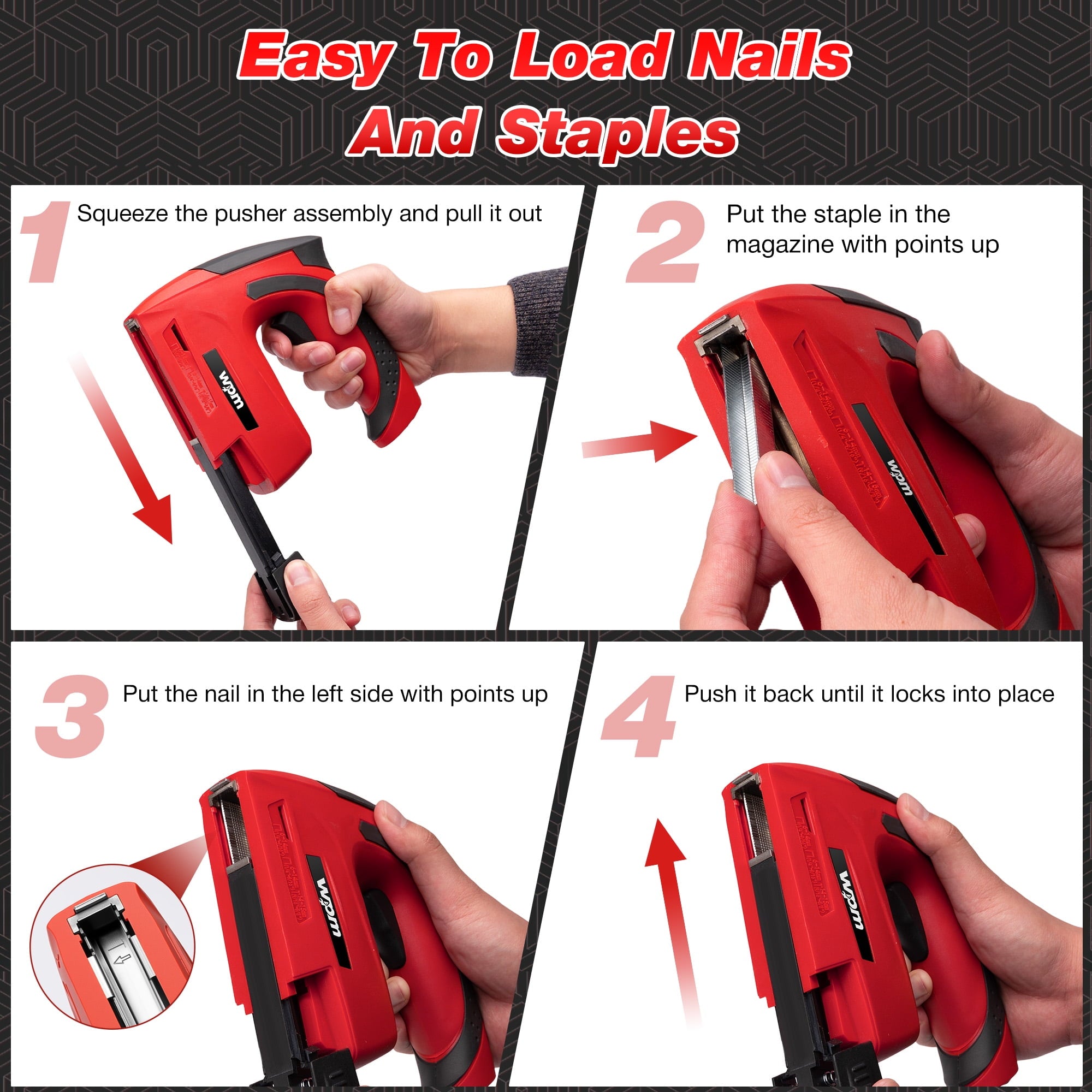 WPM Electric Staple Gun, 3 in 1 Cordless Staple Gun for Wood, 4V Rechargeable Staple Gun Kit w/ 1500 Staples Nails, Staple Remover & Fast Charger for Crafts, DIY, Decoration