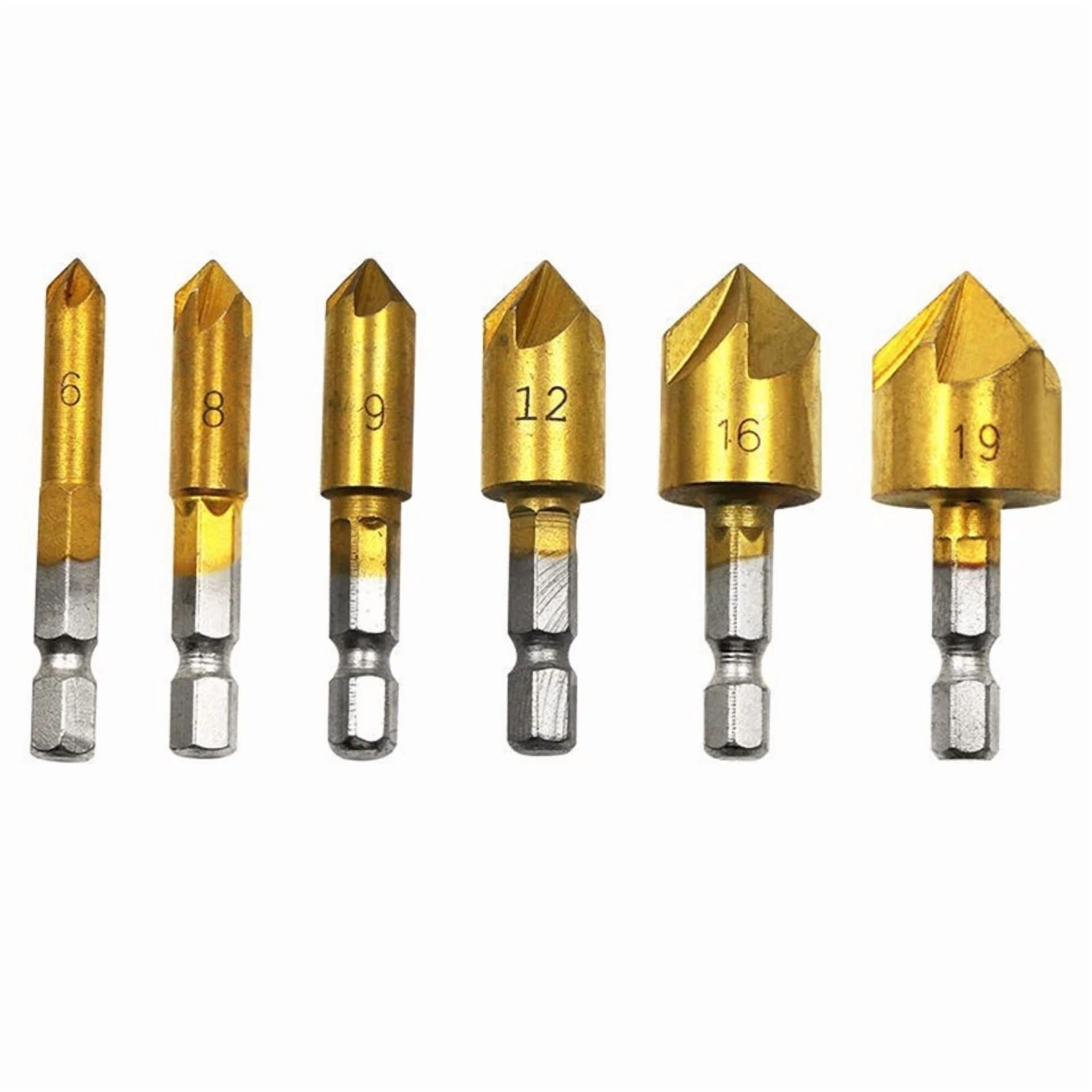 6Pcs Countersink Drill Bit Set 5 Flute 90° Counter Sink Chamfer Cutter 6Mm-19Mm