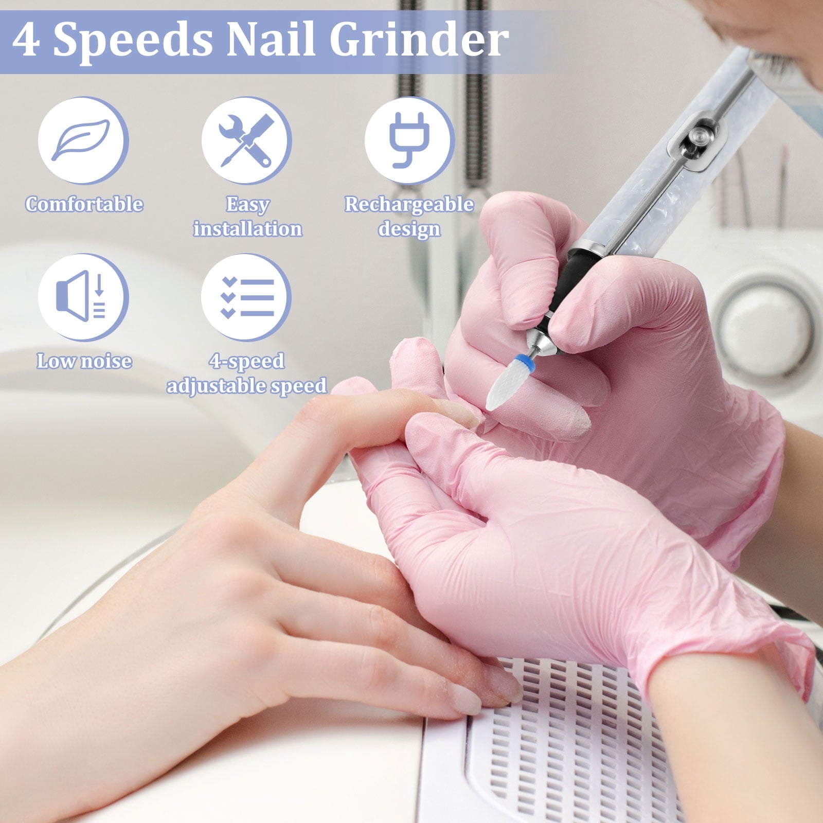 FYJUCPA Aluminium Alloy Electric Nail File Kit for Thick Toe Nails Rechargeable 4 Gears Electric Nail Drill Machine Low Noise Electric Nail Grinder for Various Nails and Shapes