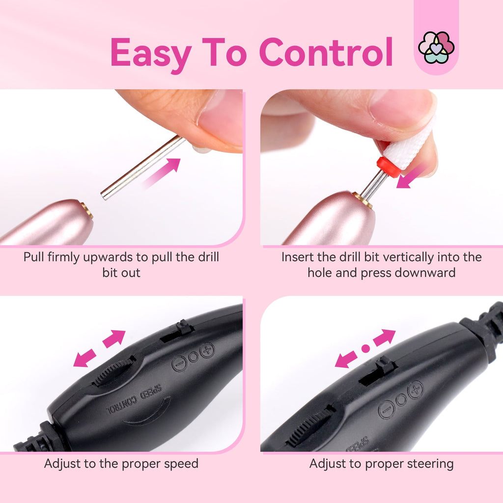 Saviland Electric Nail Drill - 20000 RPM Corded Electric Nail File Kit with 6 Bits & 51 Sanding Bands, Gold