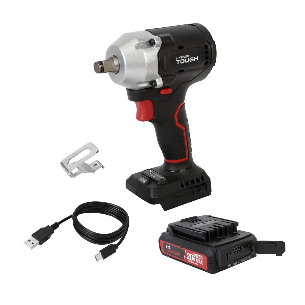 Open Box Hyper Tough 20V Brushless 1/2-inch Impact Wrench, Battery & Charging Cable